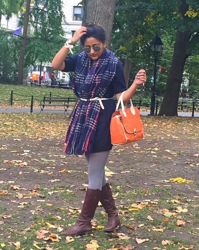 Plaid Blanket Scarf bundled up 2