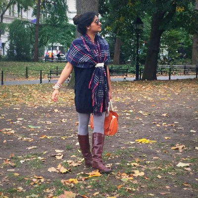 Plaid Blanket Scarf knotted 2