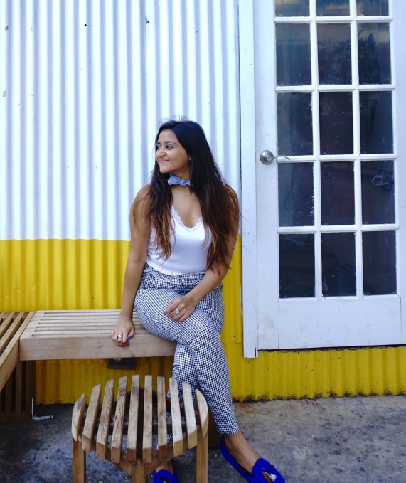 Frilled Waist Gingham Pants Outfit 2