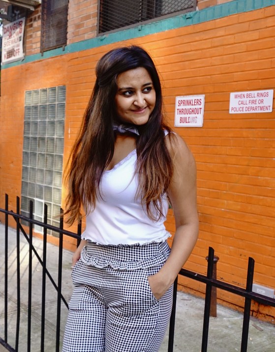 Frilled Waist Gingham Pants Outfit 8