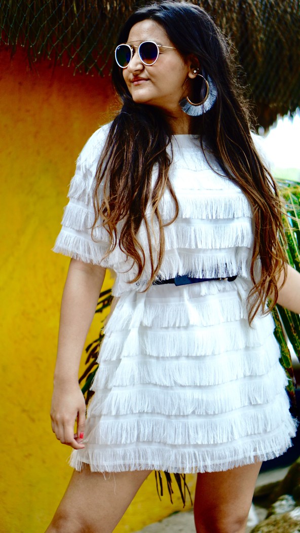 Fringe dress for vacation outfit idea 4